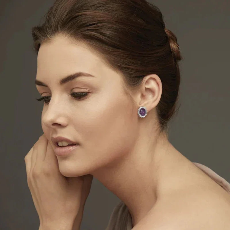 Purple Amethyst Oval Earrings